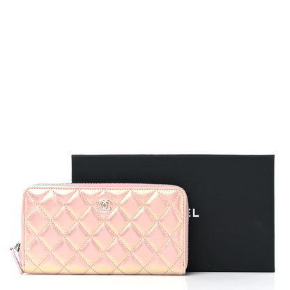 Chanel Iridescent Lambskin Quilted Large Gusset Zip Around Wallet Pink 11 of 11