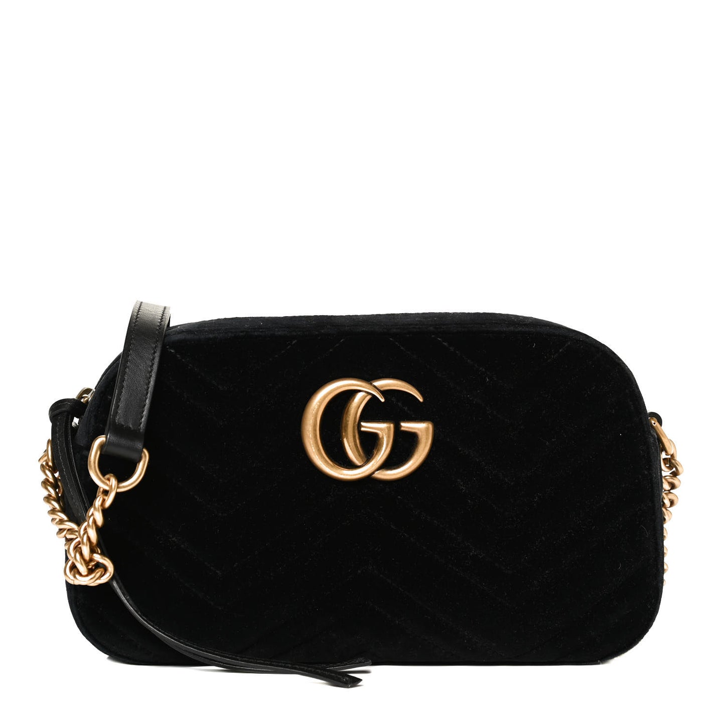 Velvet Matelasse Small GG Marmont Chain Shoulder Bag Black