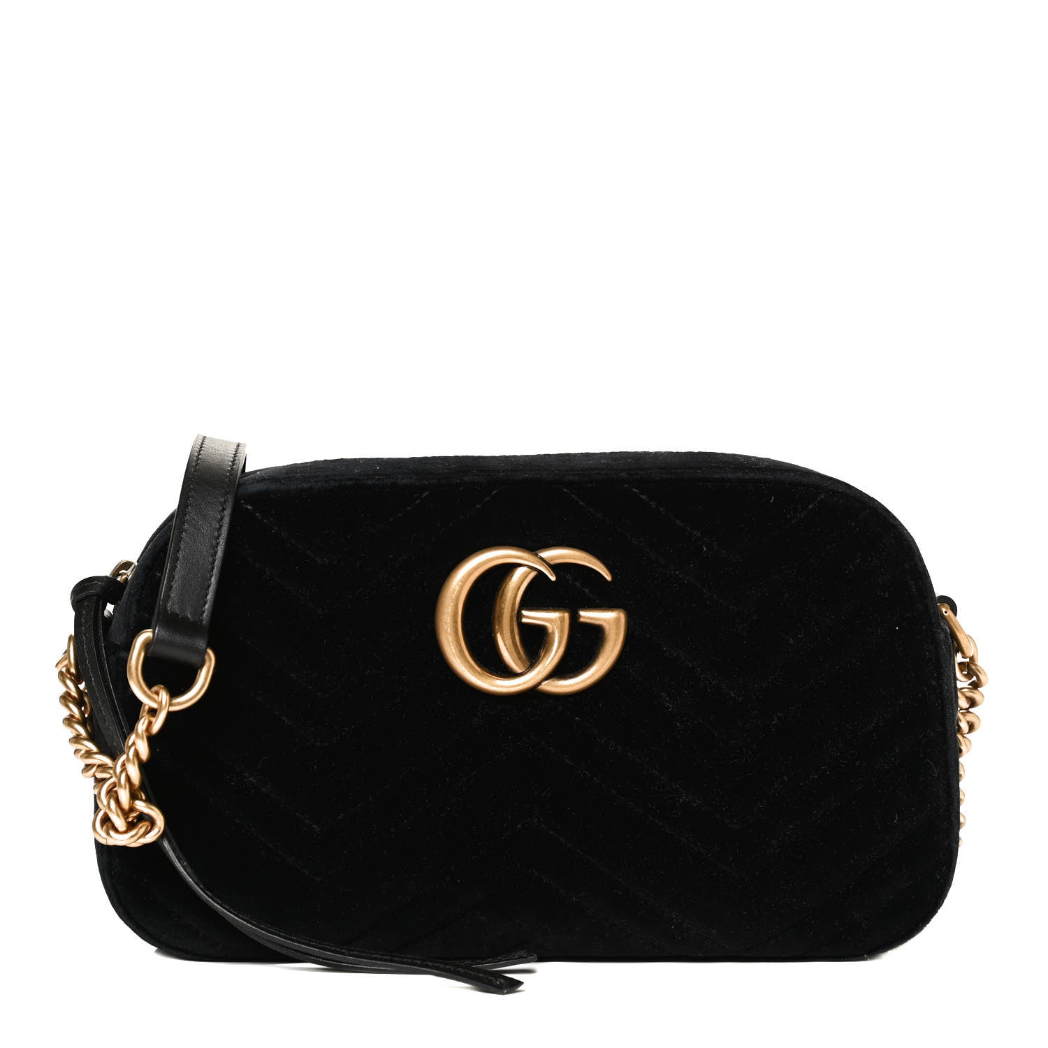 Gucci Velvet Matelasse Small GG Marmont Chain Shoulder Bag Black 1 of 11