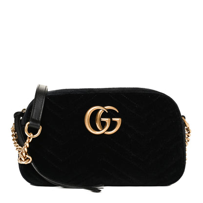 Gucci Velvet Matelasse Small GG Marmont Chain Shoulder Bag Black 1 of 11