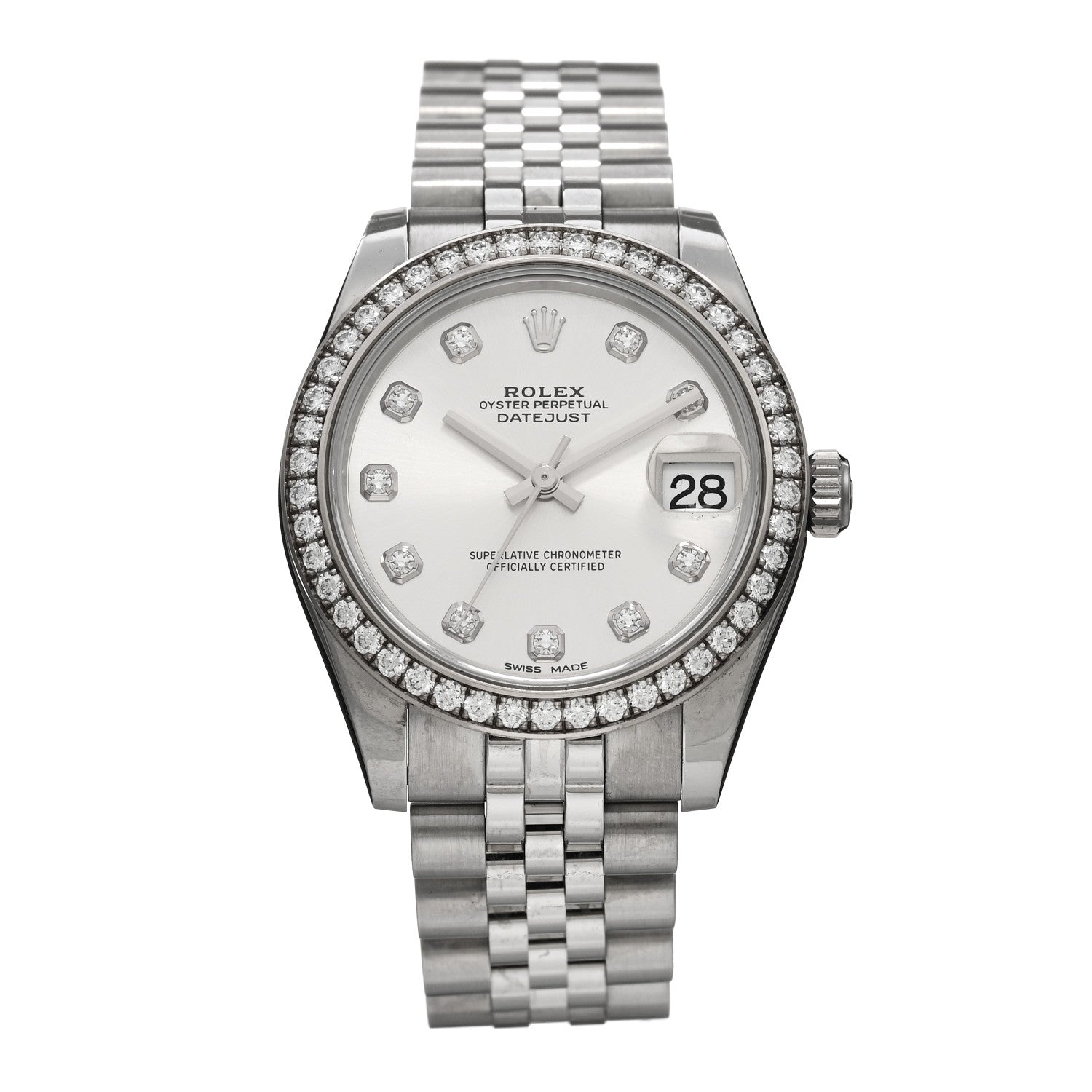 Rolex Stainless Steel 18K White Gold Diamond Bezel 31mm Oyster Perpetual Datejust Watch Silver 178384 1 of 5