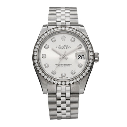 Rolex Stainless Steel 18K White Gold Diamond Bezel 31mm Oyster Perpetual Datejust Watch Silver 178384 1 of 5