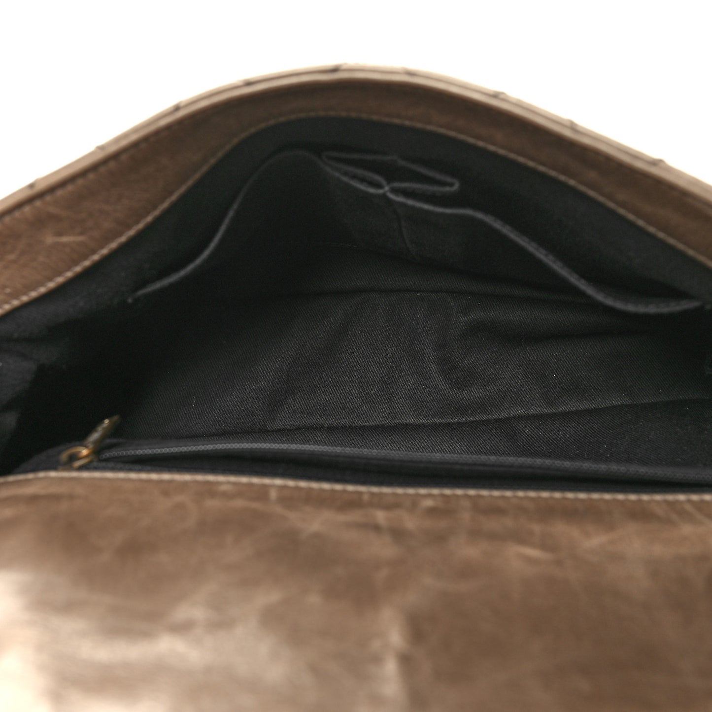 Glazed Calfskin Castle Rock Medium Flap Dark Beige