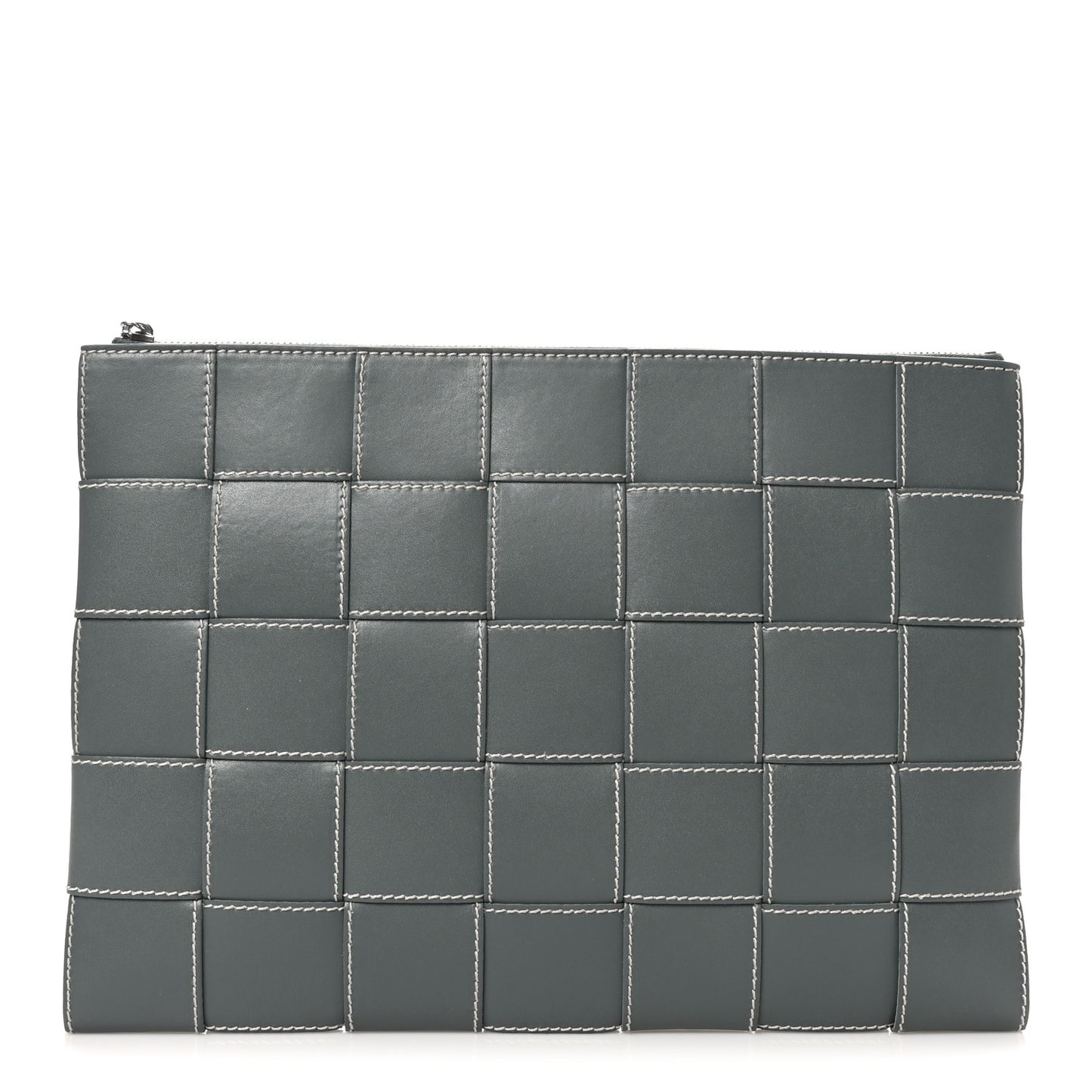 Urban Calfskin Maxi Intrecciato Large Cassette Wristlet Pouch Slate Natural