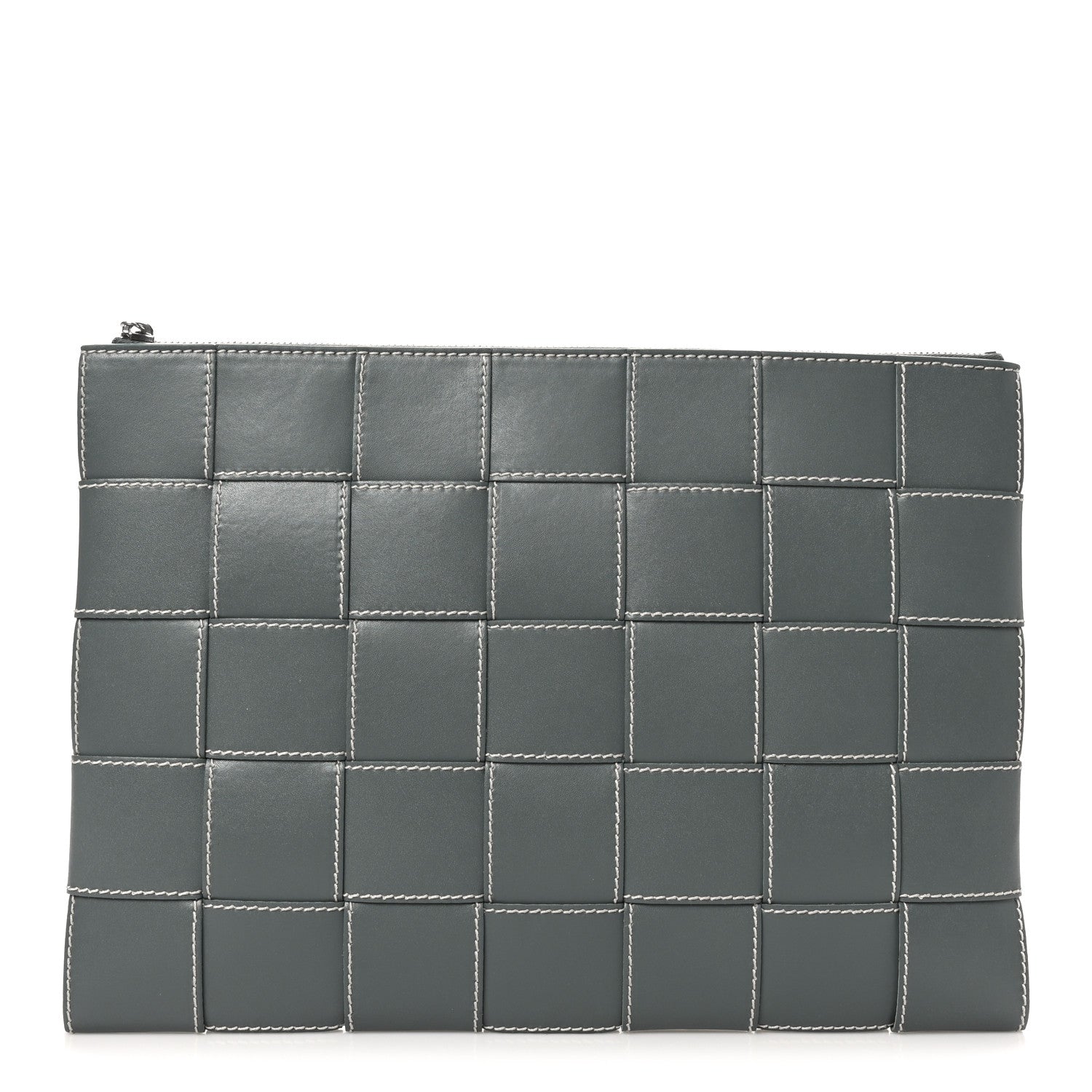 Bottega Veneta Urban Calfskin Maxi Intrecciato Large Cassette Wristlet Pouch Slate Natural 1 of 7
