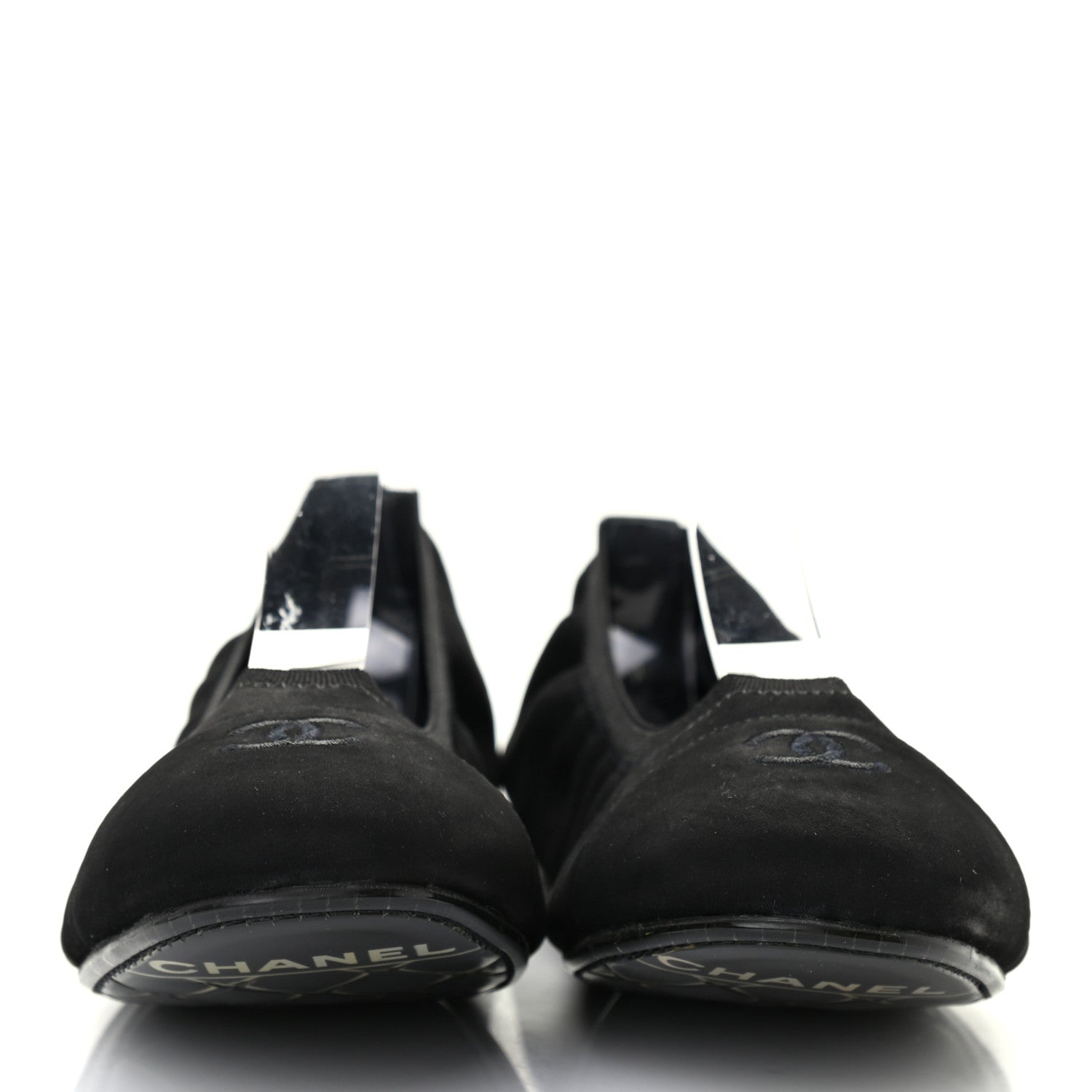 Chanel Nubuck Suede CC Elastic Cap Toe Ballerina Flats 39.5 Black 2 of 8