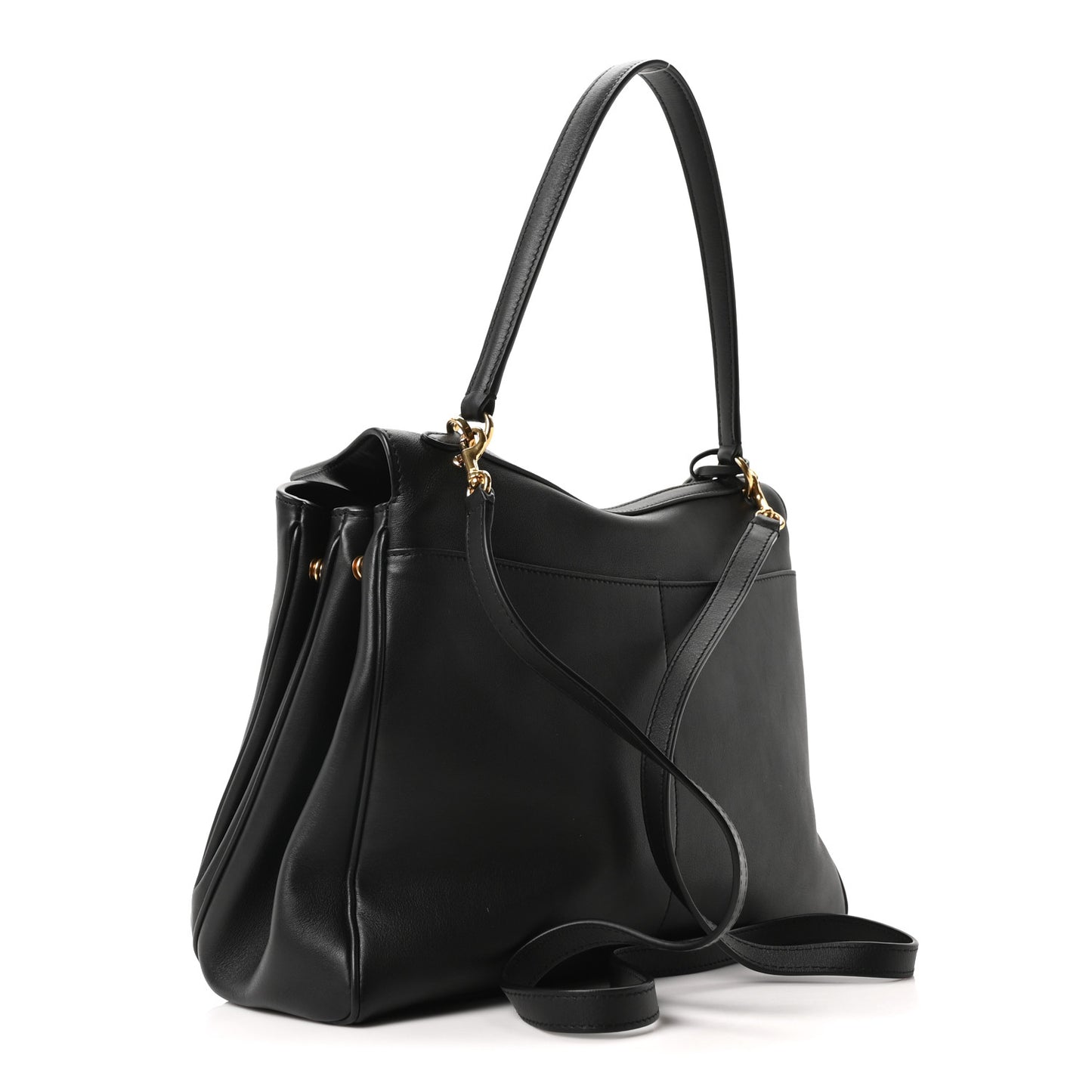 Natural Smooth Calfskin Medium Rodeo Top Handle Handbag Black