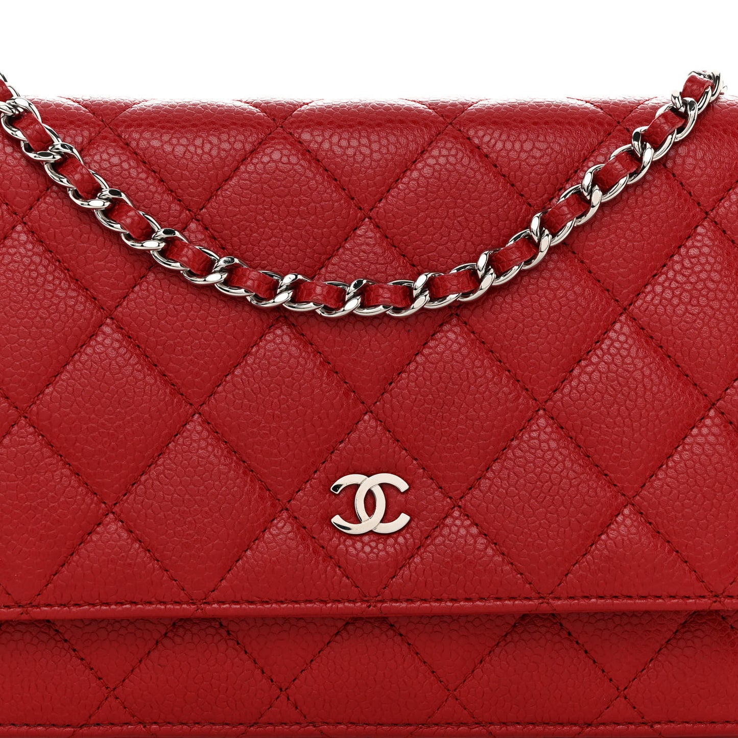 Caviar Quilted Wallet on Chain WOC Red