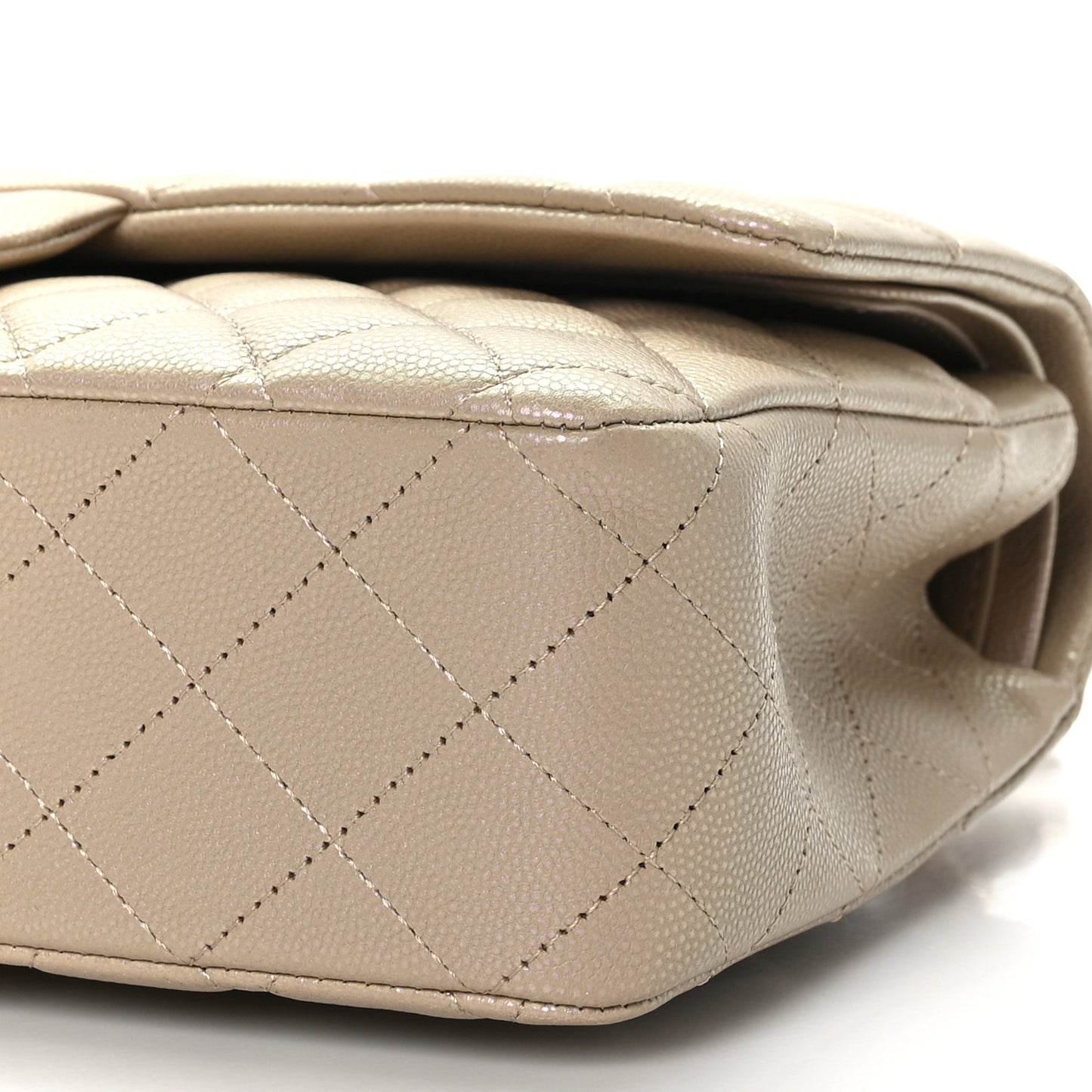 Iridescent Caviar Quilted Medium Double Flap Dark Beige
