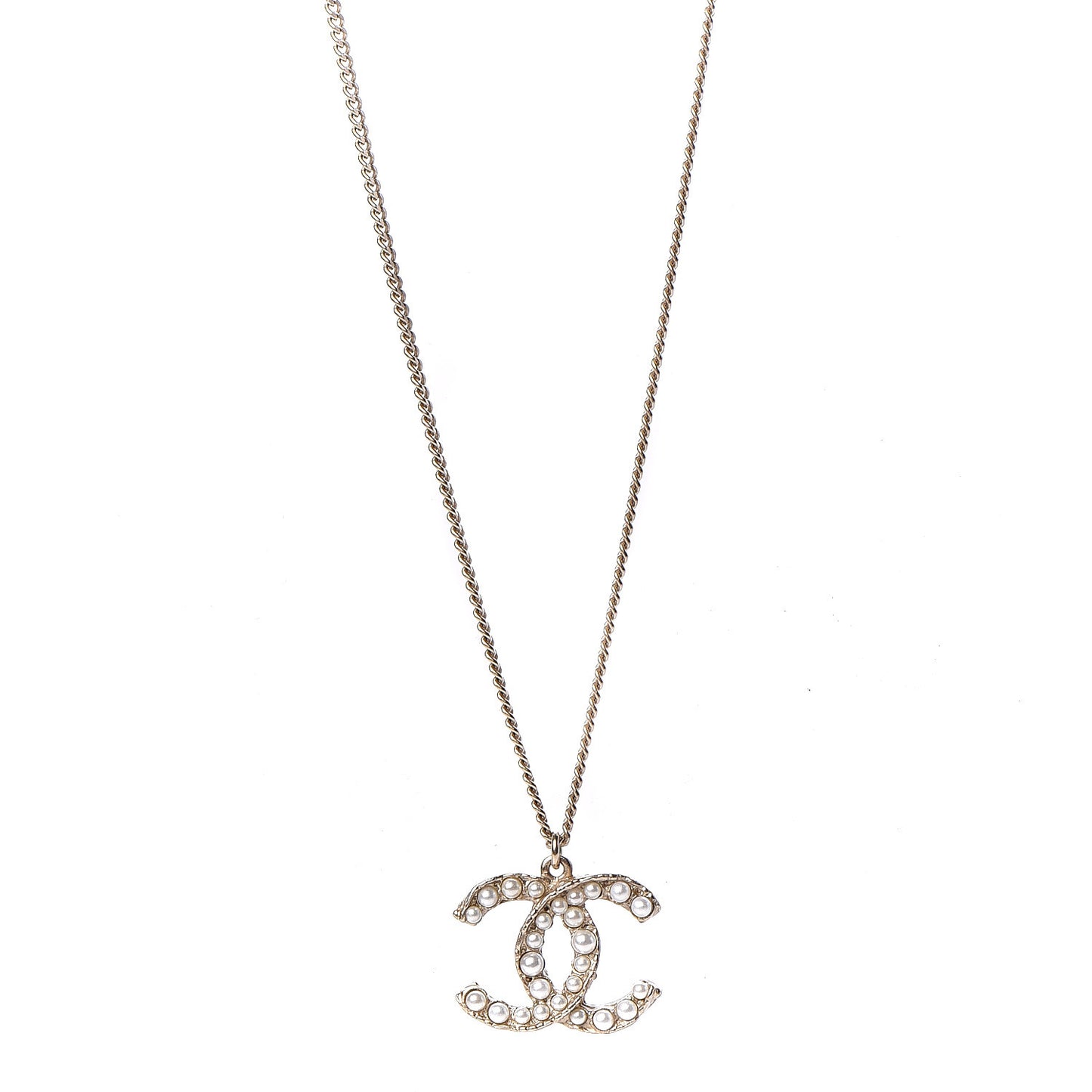 Pearl Crystal CC Pendant Necklace Gold