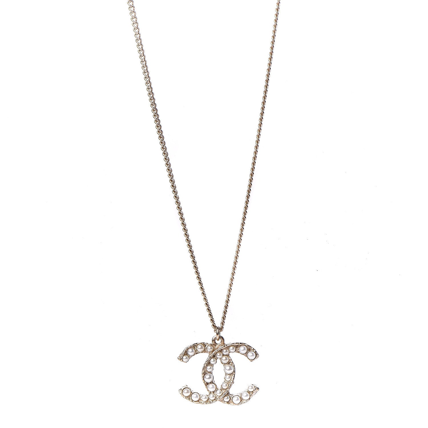 Chanel Pearl Crystal CC Pendant Necklace Gold 1 of 6