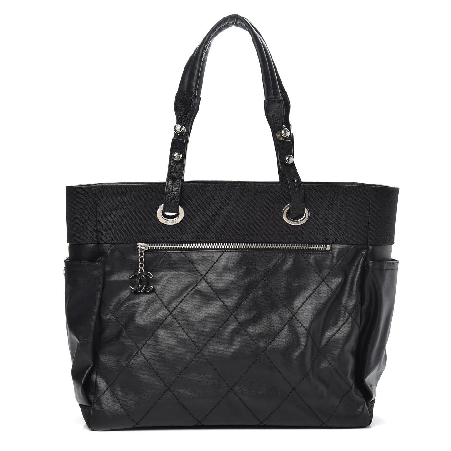Coated Canvas Quilted Large Paris Biarritz Tote Black