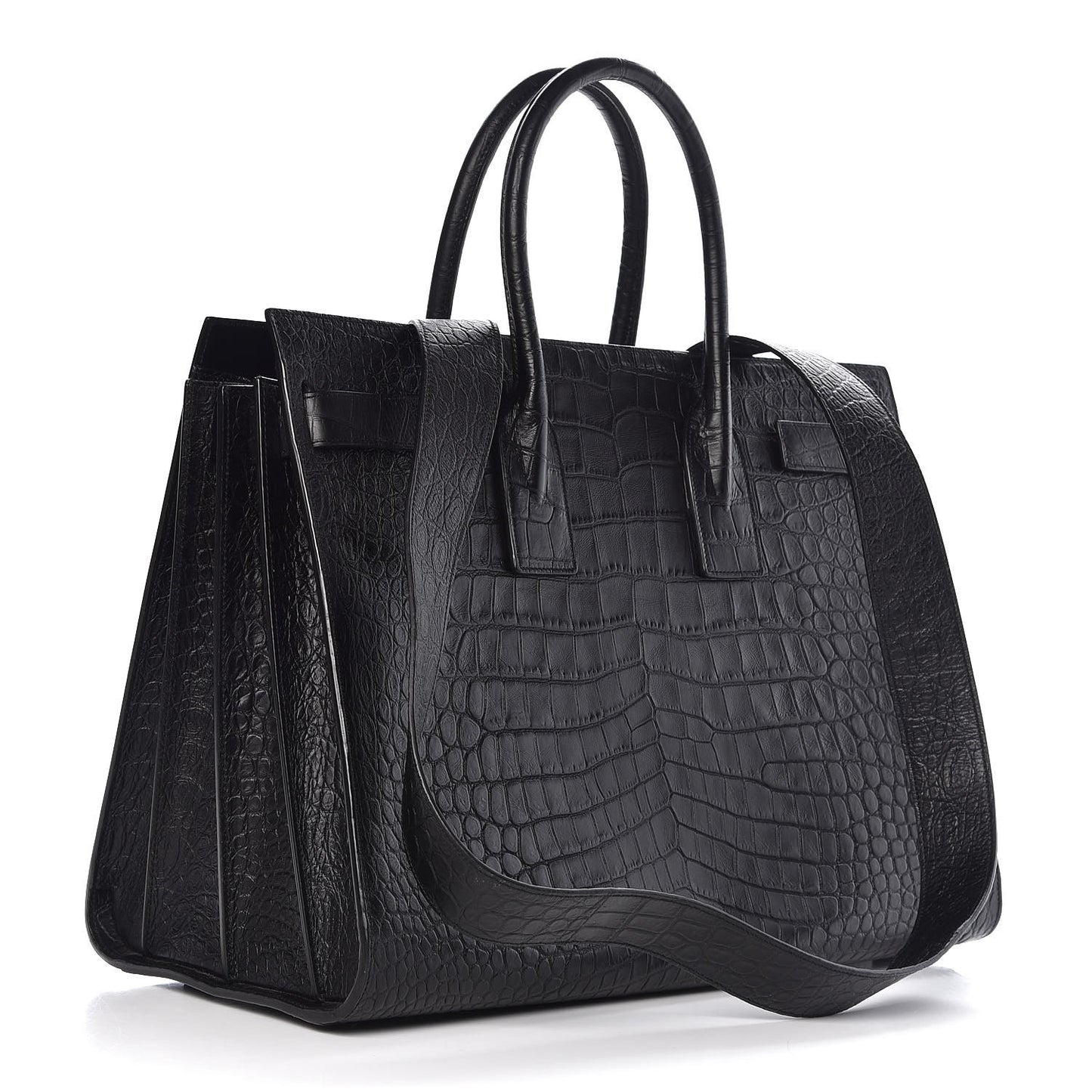 Calfskin Crocodile Embossed Large Sac De Jour Carryall Black