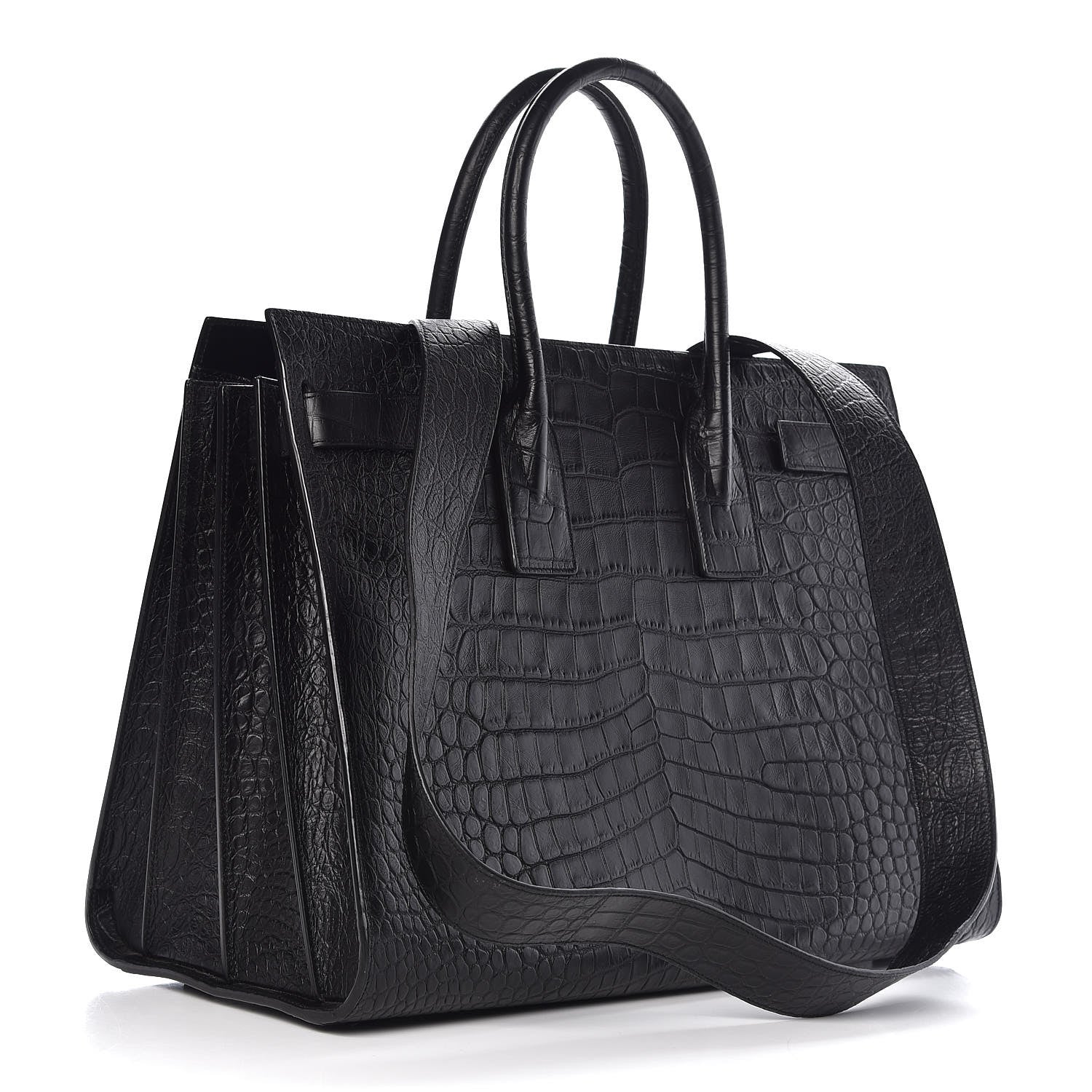 Saint Laurent Calfskin Crocodile Embossed Large Sac De Jour Carryall Black 3 of 8