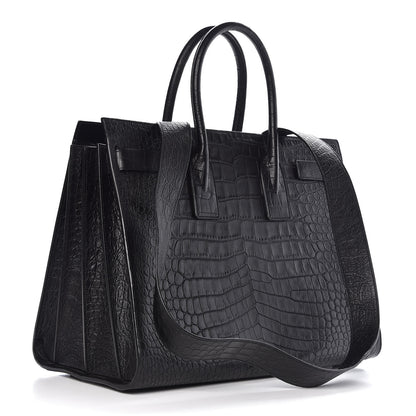 Saint Laurent Calfskin Crocodile Embossed Large Sac De Jour Carryall Black 3 of 8