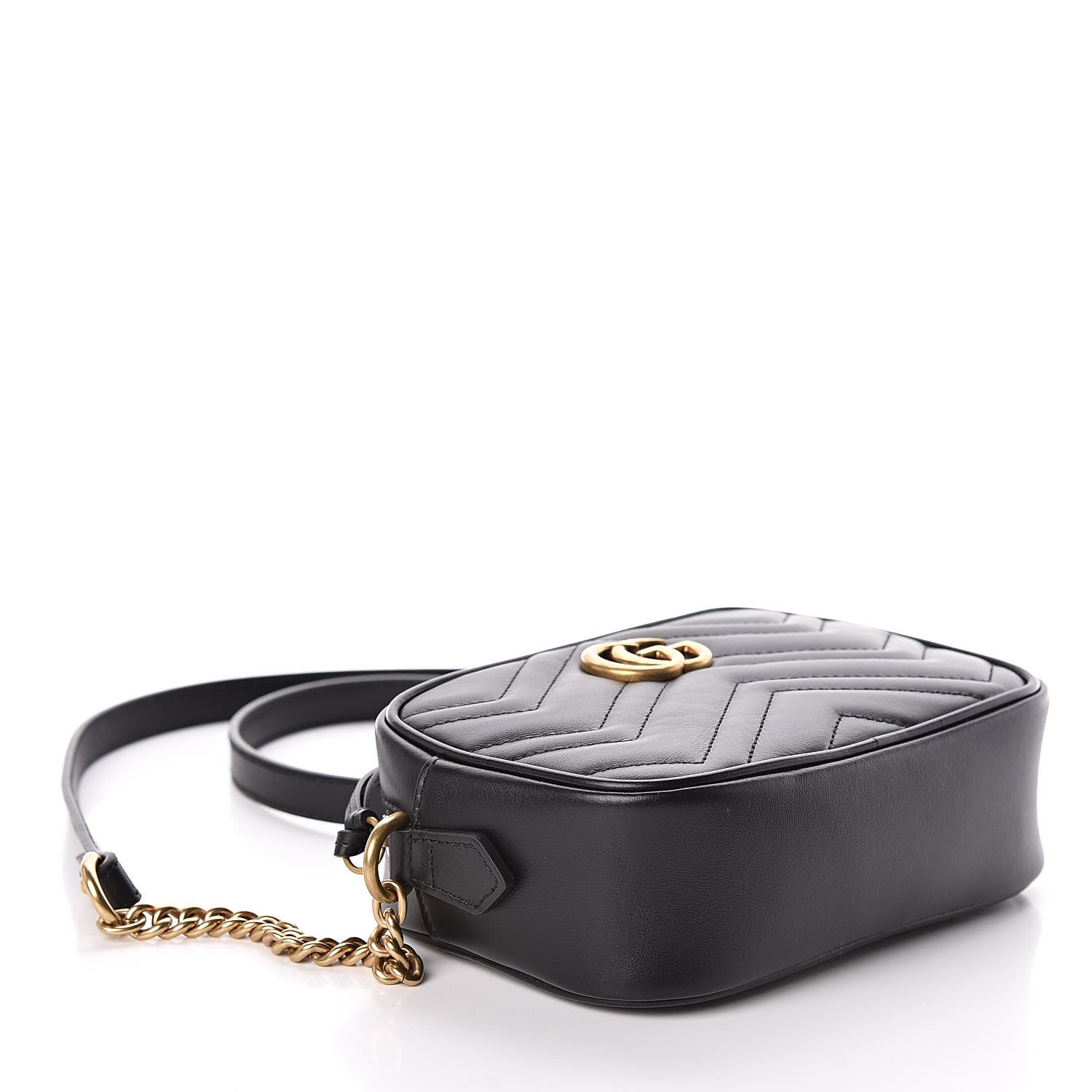 Gucci Calfskin Matelasse Mini GG Marmont Chain Shoulder Bag Black 4 of 11