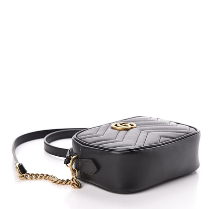 Gucci Calfskin Matelasse Mini GG Marmont Chain Shoulder Bag Black 4 of 11