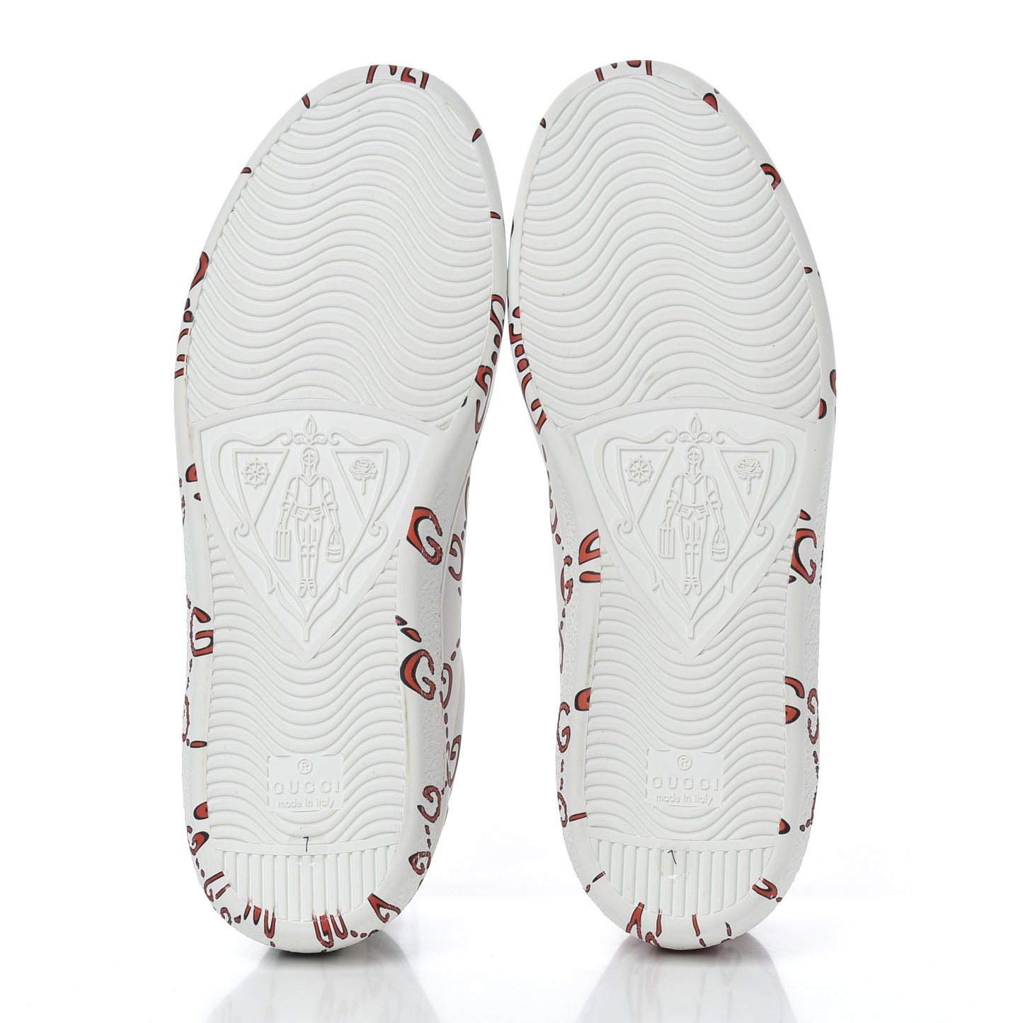 Calfskin GucciGhost Print Mens Ace Sneakers 7 White Hibiscus Red