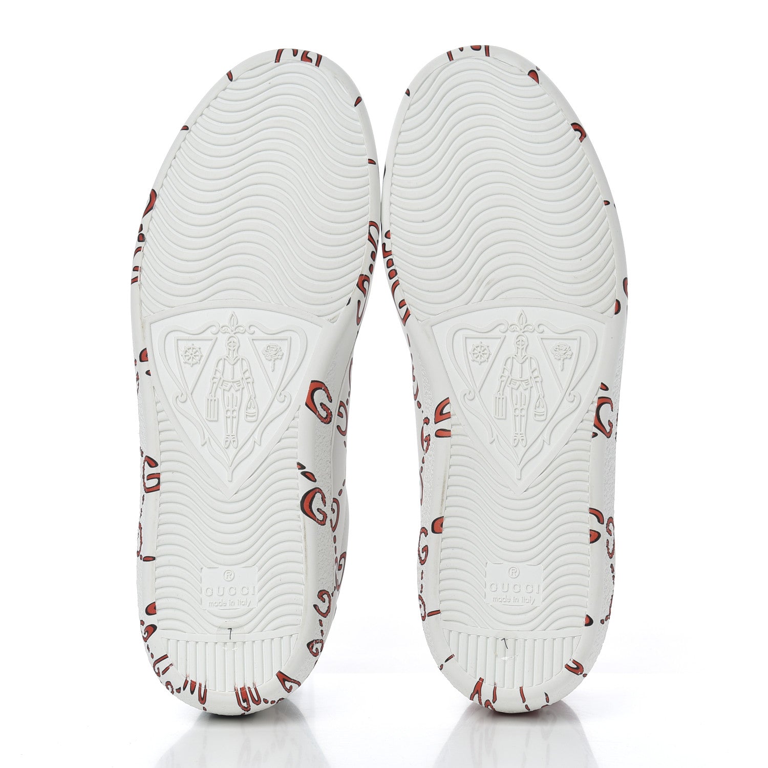 Gucci Calfskin GucciGhost Print Mens Ace Sneakers 7 White Hibiscus Red 5 of 13