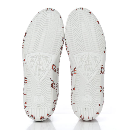 Gucci Calfskin GucciGhost Print Mens Ace Sneakers 7 White Hibiscus Red 5 of 13