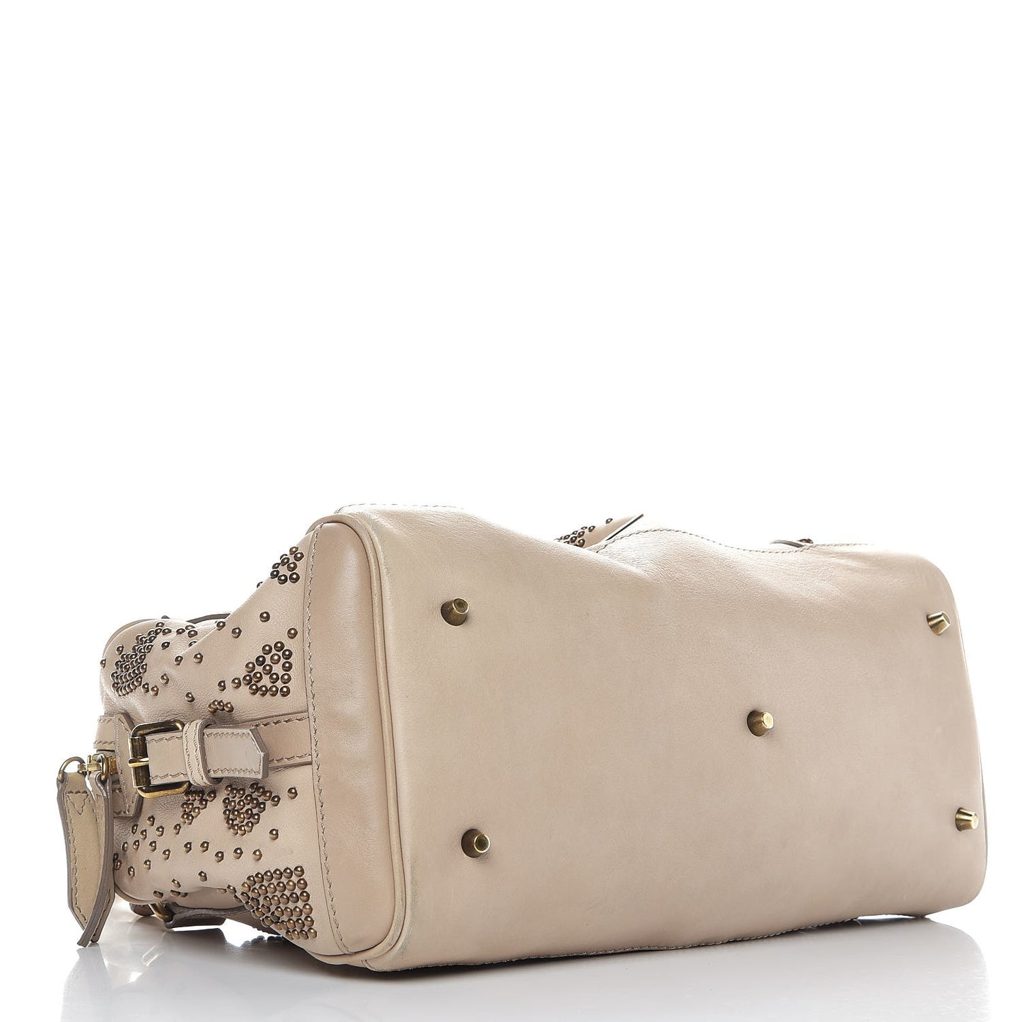 Calfskin Heart Studded Satchel Beige
