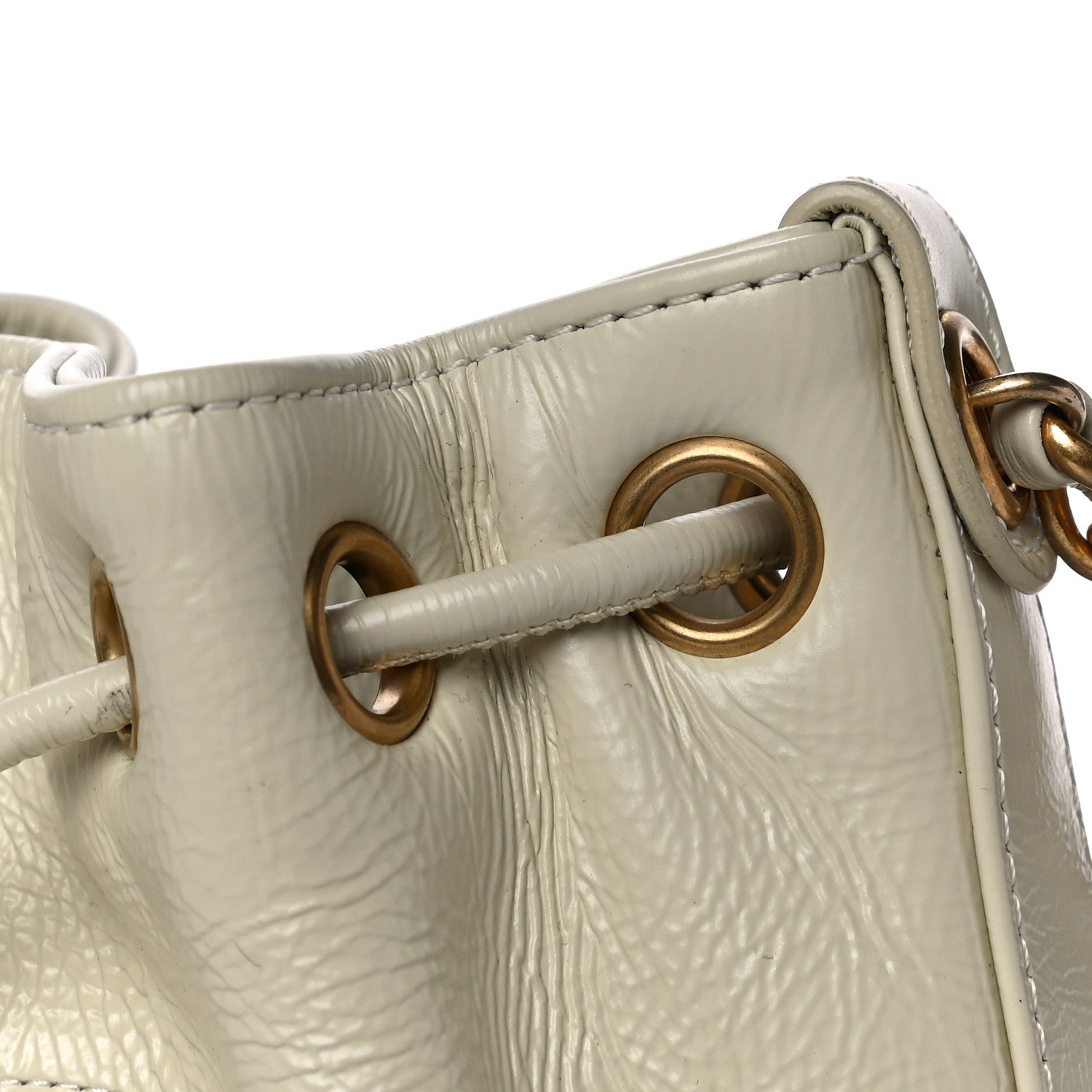 Chanel Shiny Aged Calfskin CC Chain Mini Drawstring Bag White 12 of 13