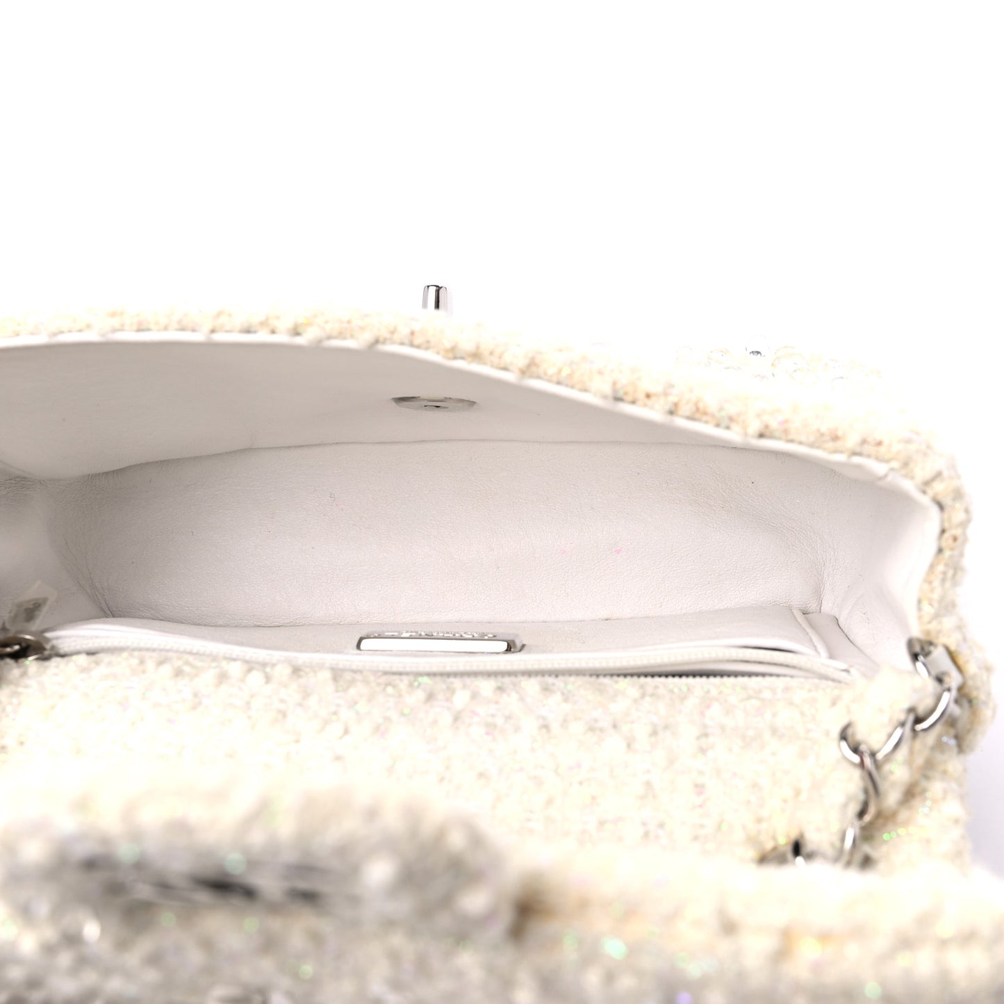 Tweed Beaded Mini Rectangular Flap White