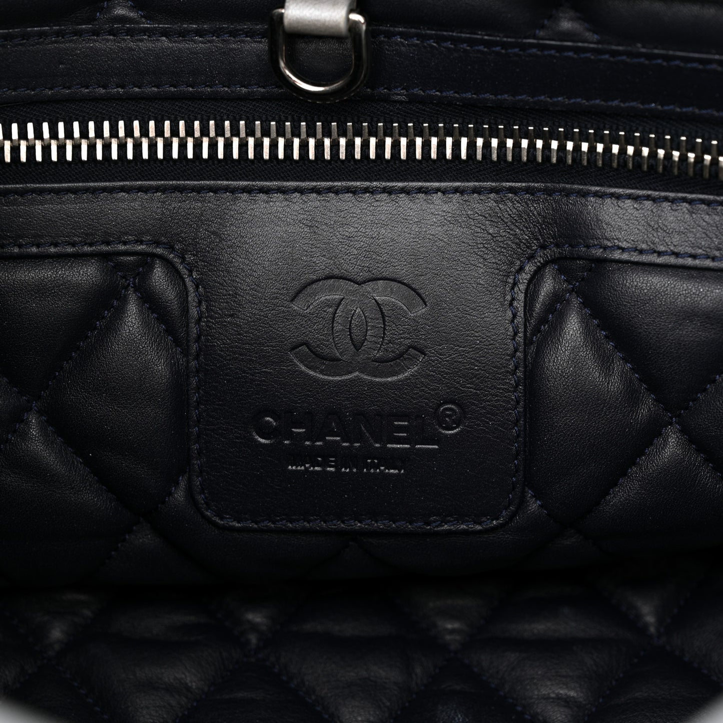 Metallic Lambskin Quilted Small Coco Cocoon Reversible Tote Light Grey