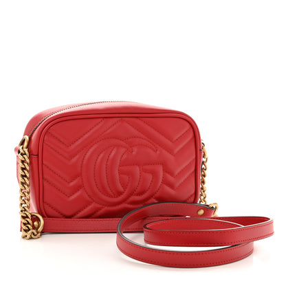 Gucci Calfskin Matelasse Mini GG Marmont Chain Shoulder Bag Hibiscus Red 3 of 14