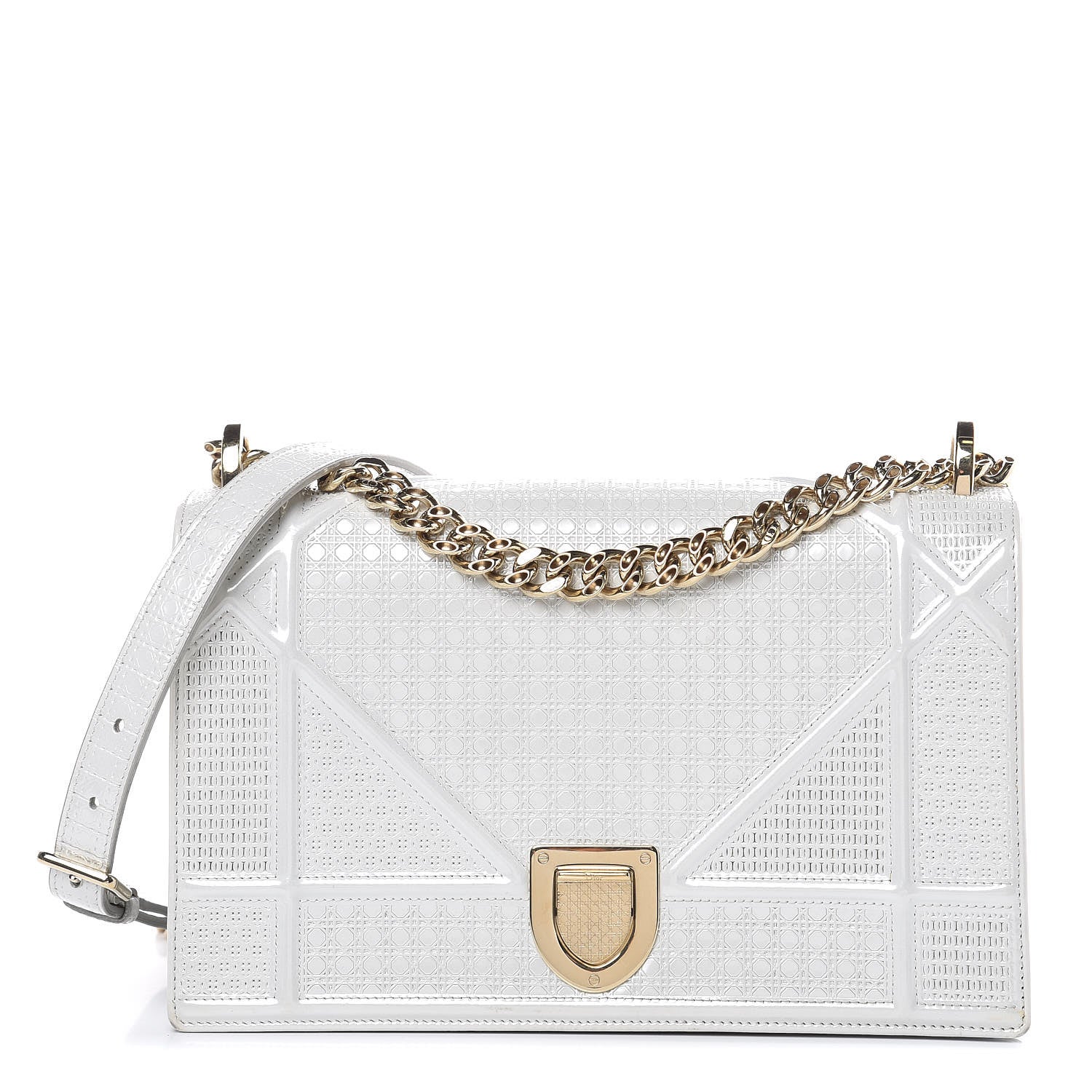 Christian Dior Patent Micro-Cannage Medium Diorama Flap Bag White 1 of 14