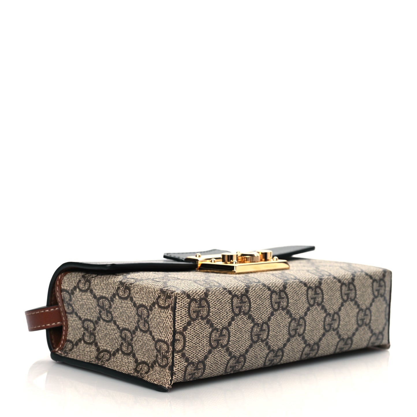 GG Supreme Monogram Calfskin Mini Padlock Top Handle Shoulder Bag Beige Black Cuir