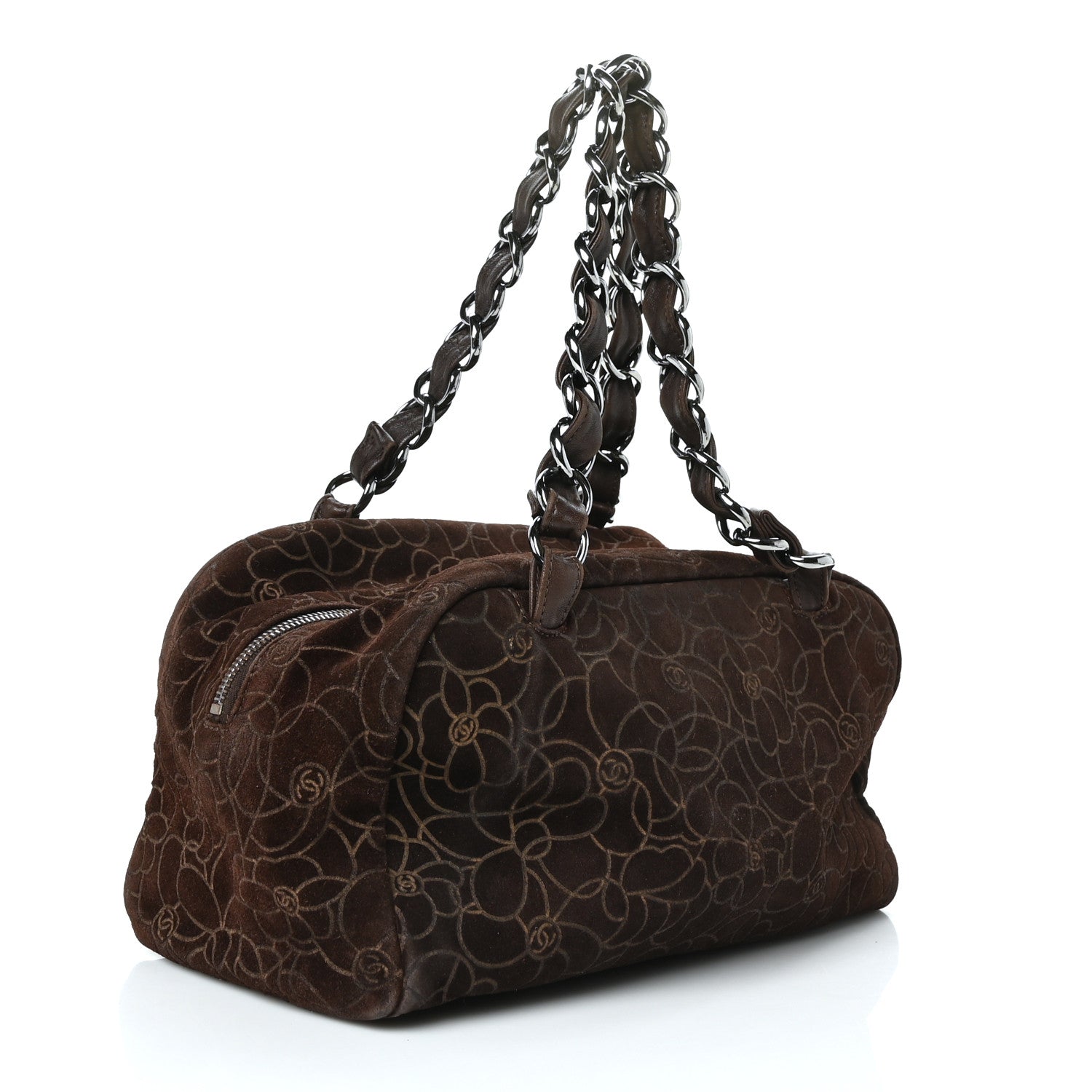 Chanel Suede Camellia Bowler Brown 3 of 12