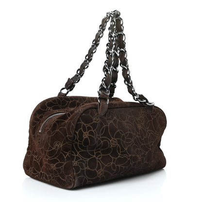 Chanel Suede Camellia Bowler Brown 3 of 12
