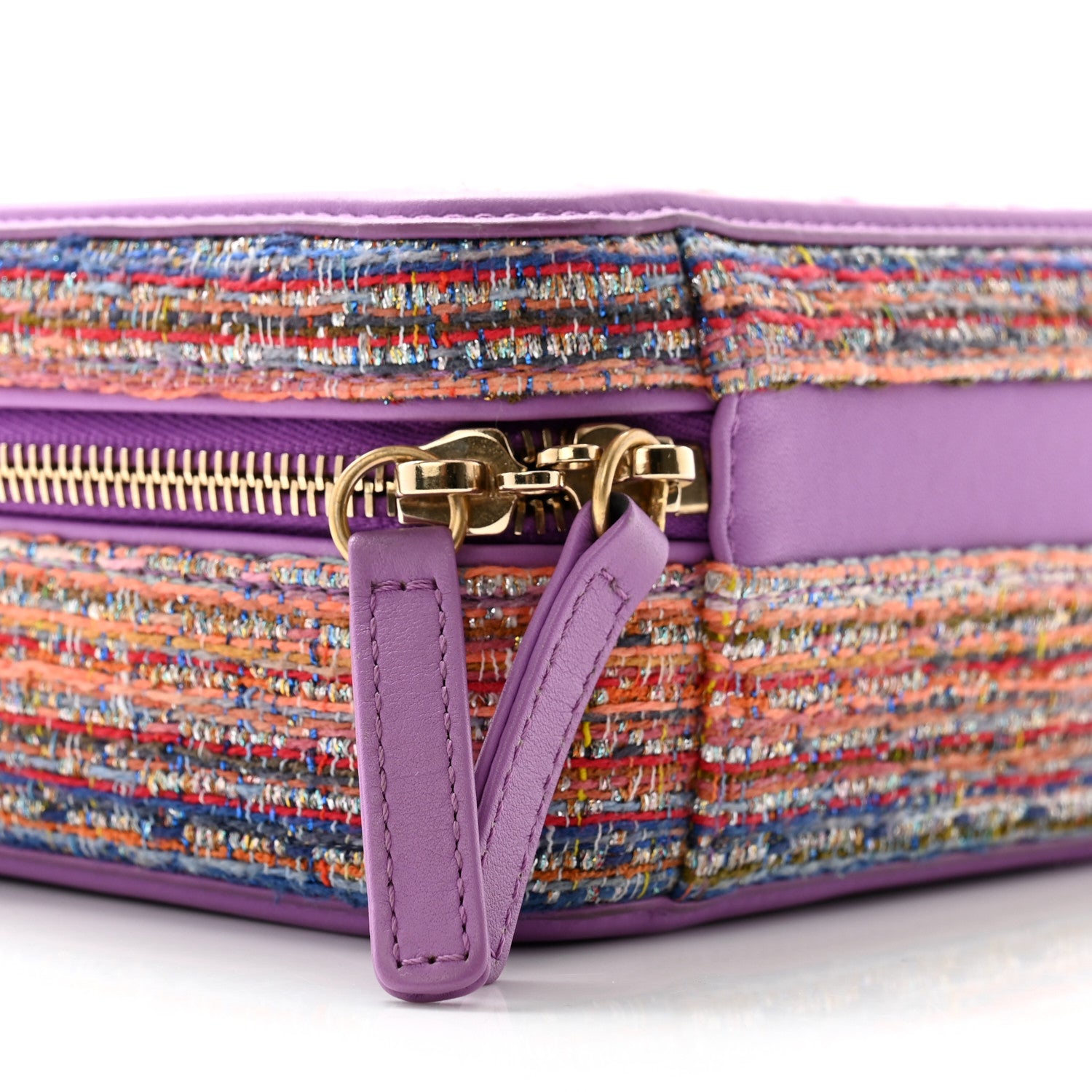 Chanel Tweed Quilted Small CC Filigree Vanity Case Purple Multicolor 9 of 11