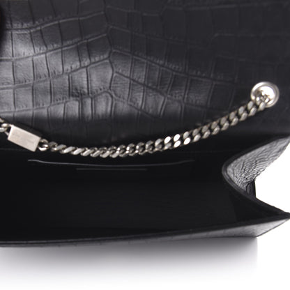 Saint Laurent Calfskin Crocodile Embossed Medium Classic Monogram Kate Tassel Satchel Black 5 of 9