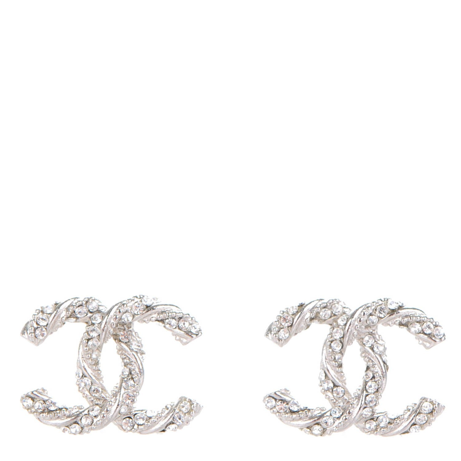 Chanel Crystal CC Twisted Earrings Silver 1 of 5
