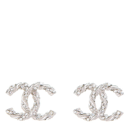Chanel Crystal CC Twisted Earrings Silver 1 of 5