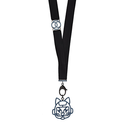 Chanel Crystal CC Emoji Robot Cat Lanyard Necklace Black Blue 1 of 6