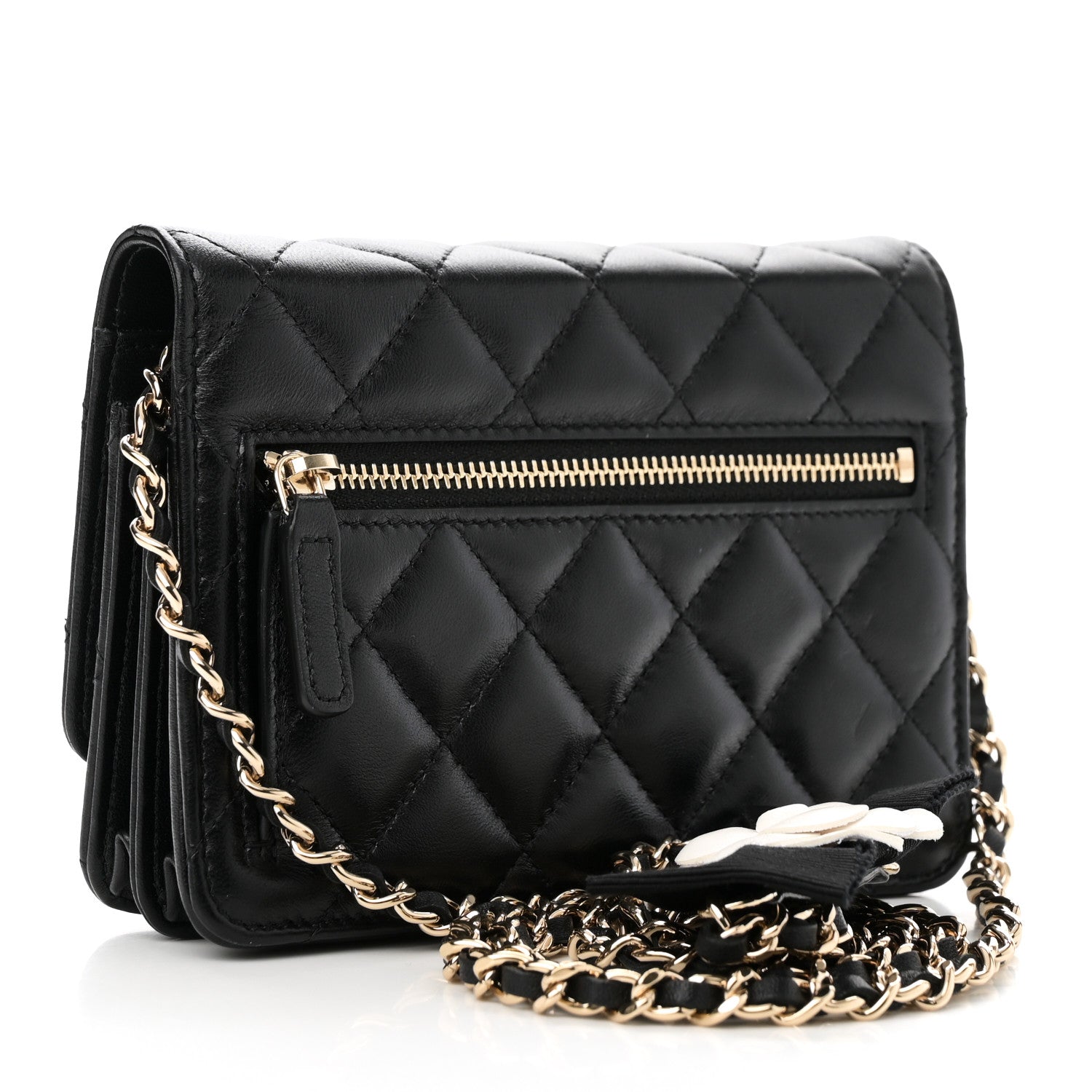 Chanel Lambskin Quilted Mini Camellia Bow Wallet On Chain WOC Black 3 of 10