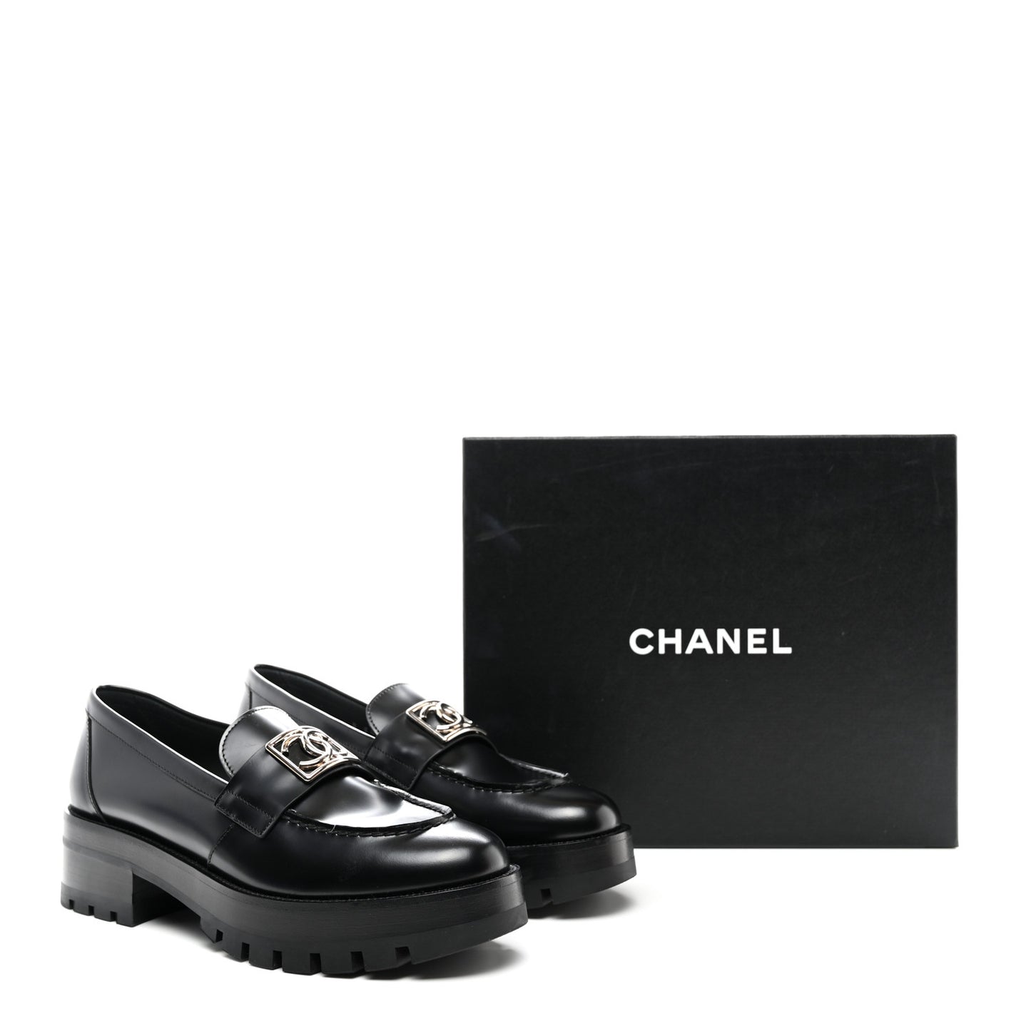 Calfskin Metal CC Loafers 40 Black
