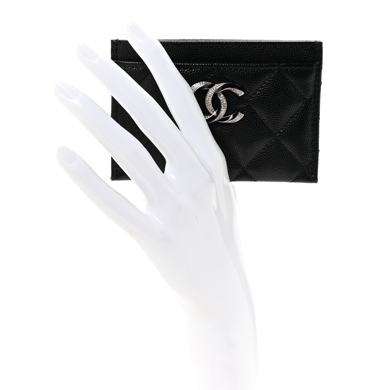 Chanel Caviar Quilted Crystal Enamel CC Card Holder Black 2 of 9
