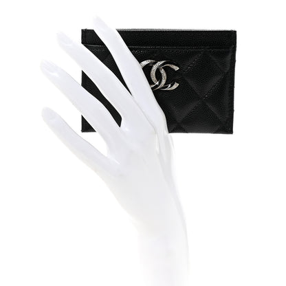 Chanel Caviar Quilted Crystal Enamel CC Card Holder Black 2 of 9