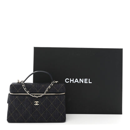 Chanel Denim Quilted Top Handle Slim Vanity Case With Chain Dark Blue Orange 11 of 11