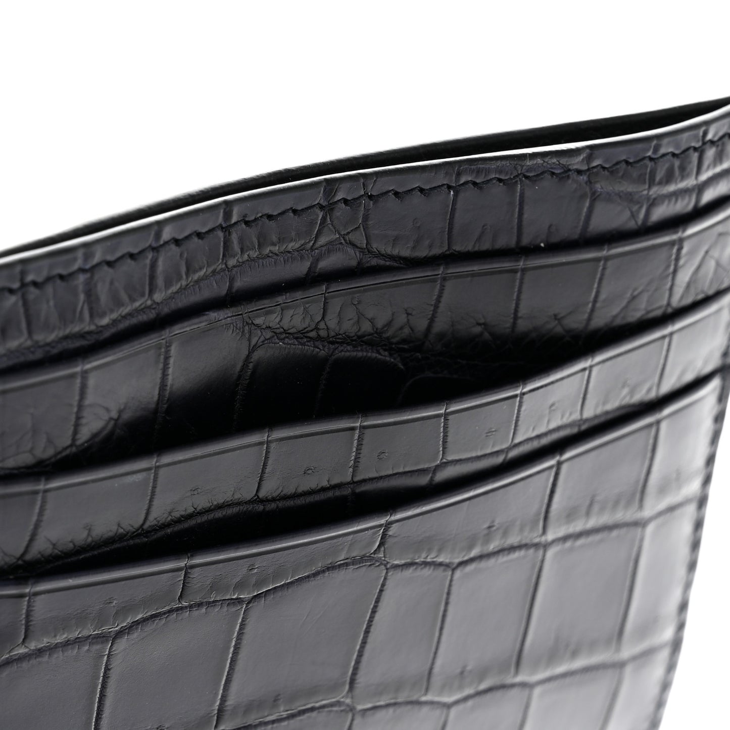 Calfskin Crocodile Embossed Card Holder Navy