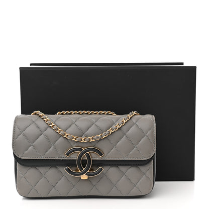 Chanel Lambskin Quilted Small CC Chic Flap Grey Dark Navy 14 of 14
