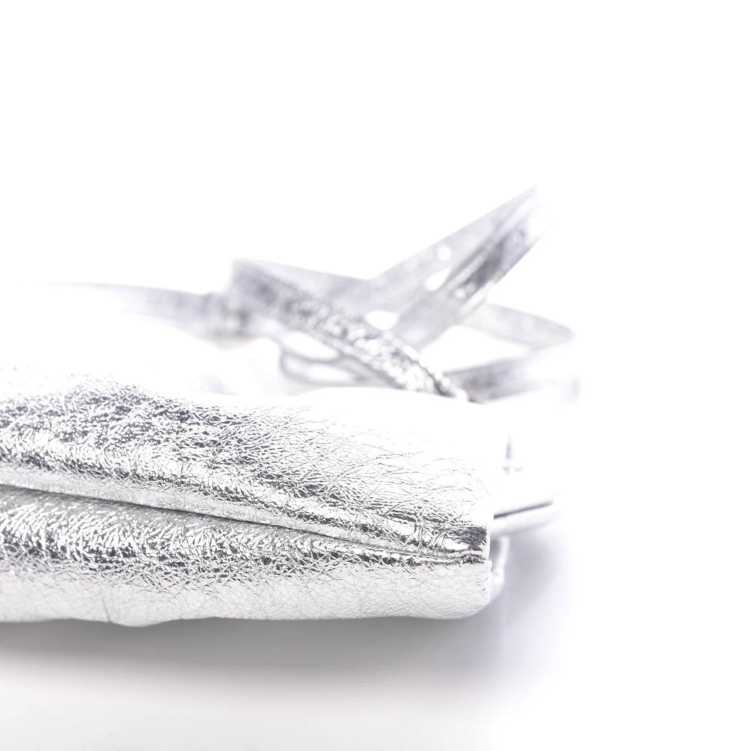 Balenciaga Metallic Textured Calfskin Logo XL Cloud Clutch Silver 9 of 10