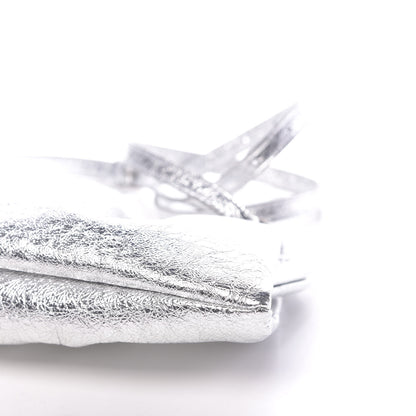 Balenciaga Metallic Textured Calfskin Logo XL Cloud Clutch Silver 9 of 10