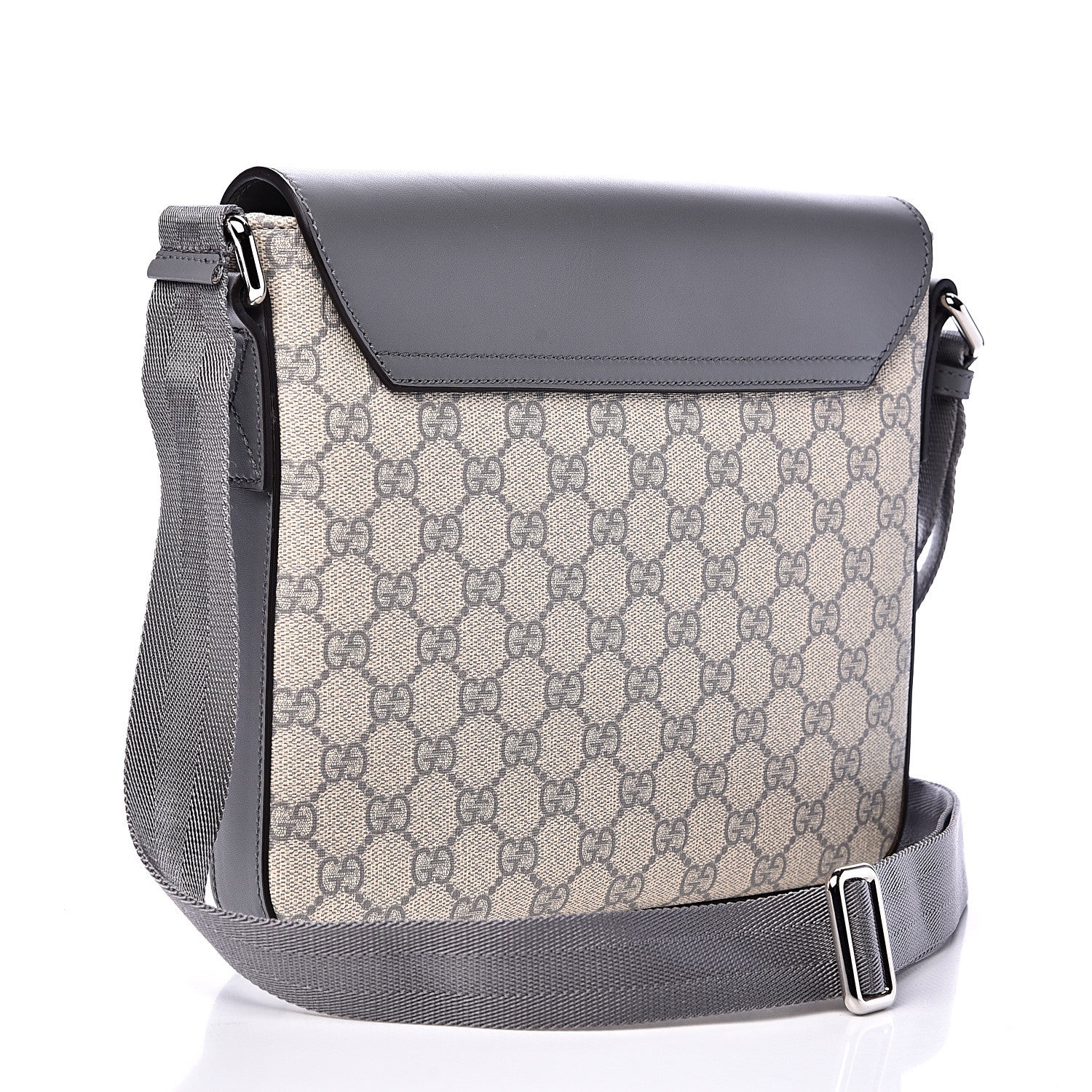 Gucci GG Supreme Monogram Selleria Calfskin Medium Satchel Messenger Bag Ecru Grigio 2 of 10