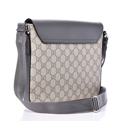 Gucci GG Supreme Monogram Selleria Calfskin Medium Satchel Messenger Bag Ecru Grigio 2 of 10