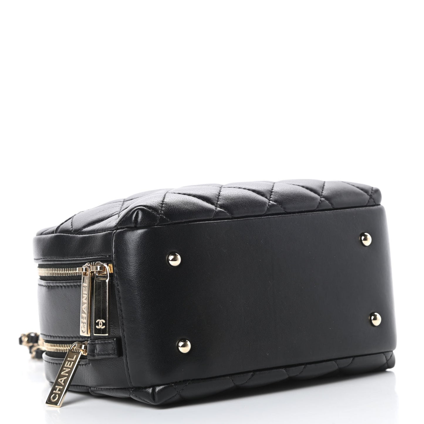 Lambskin Quilted Small Trendy CC Bowling Bag Black